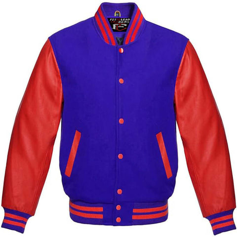 Classic Varsity Jacket Wool Body with Red Leather Sleeves