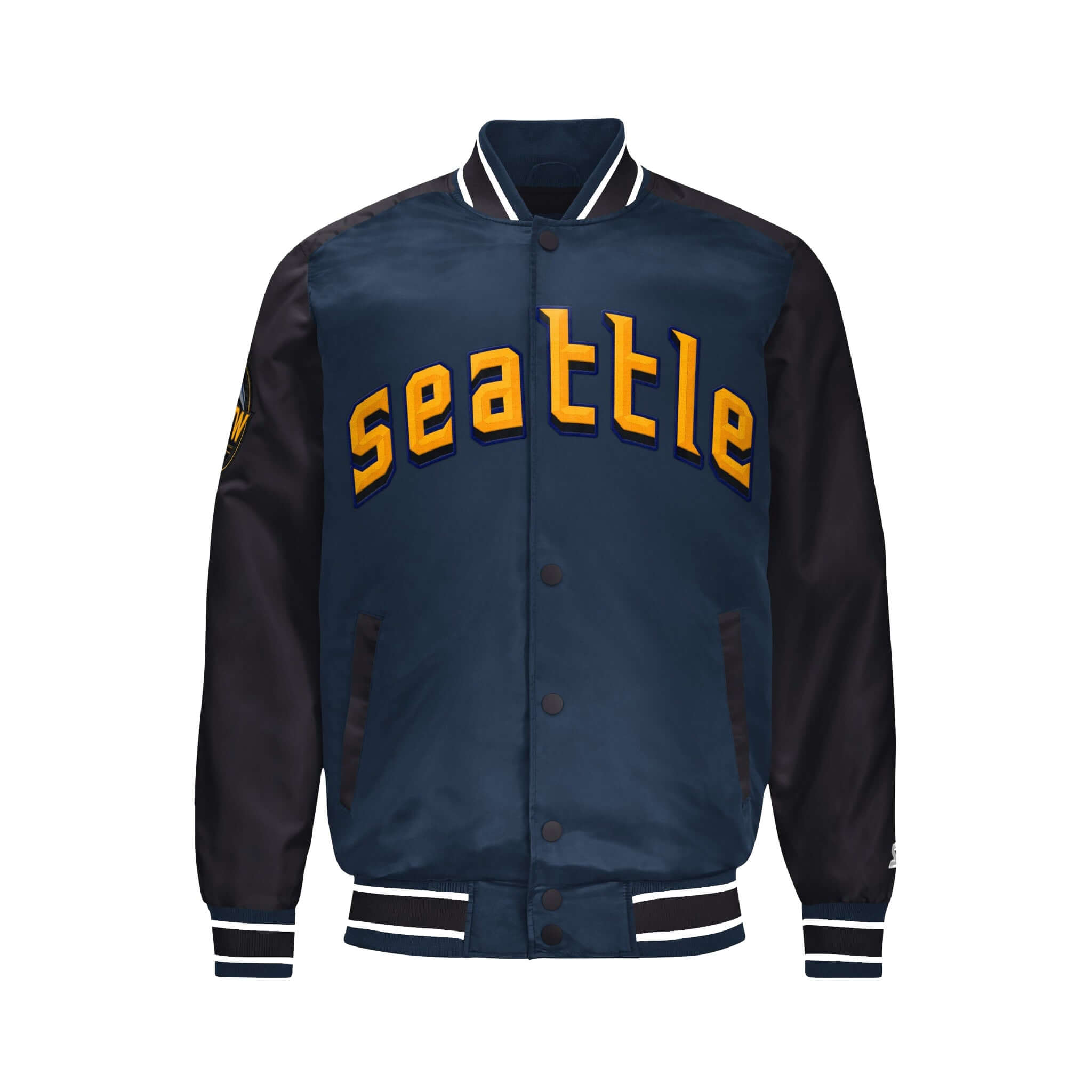 Men’s Seattle Mariners Satin Varsity Jacket Snap Button Bomber