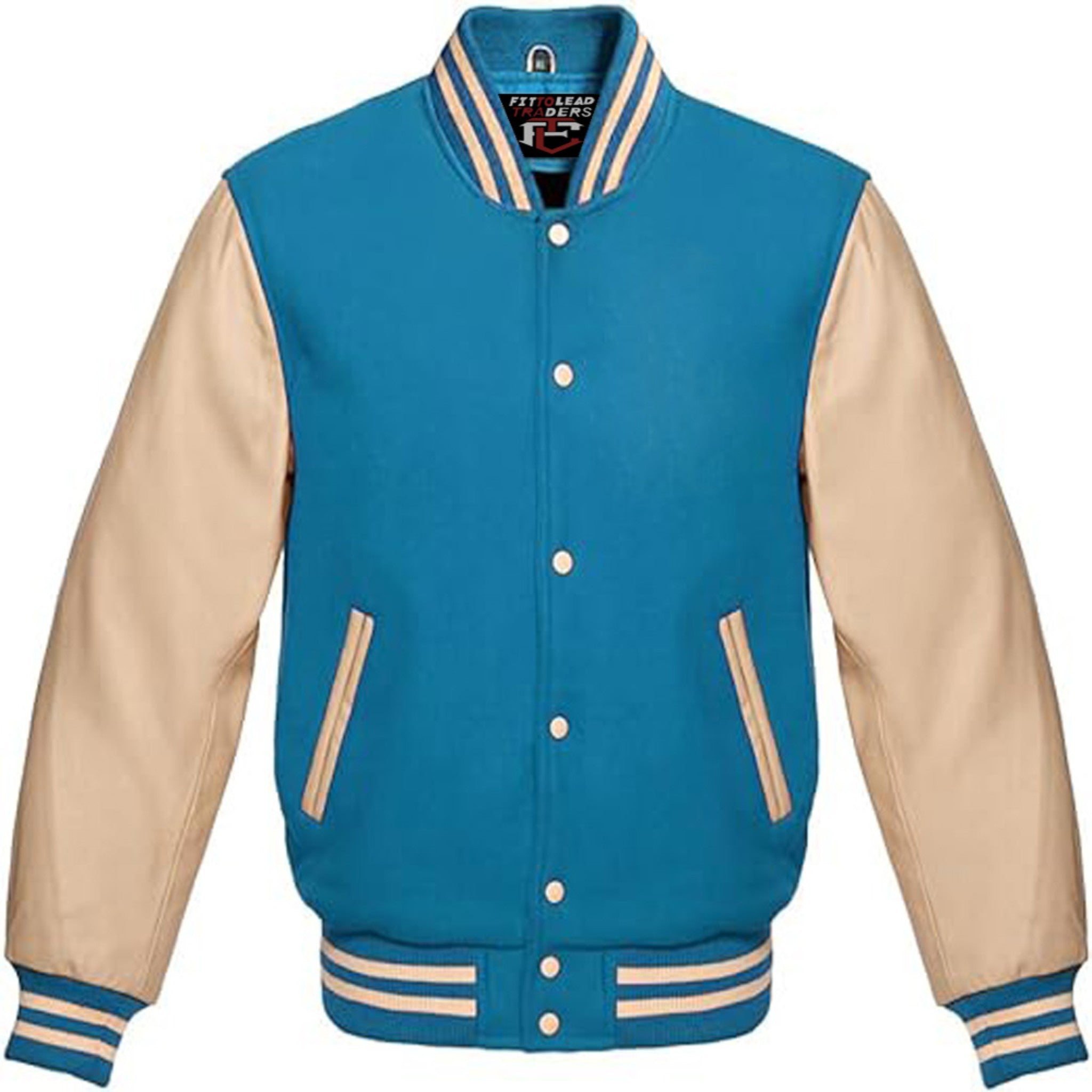 Classic Wool Varsity Jacket with Cream Leather Sleeves