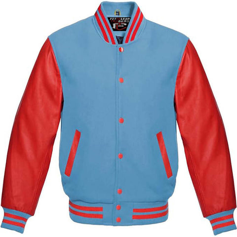 Classic Varsity Jacket Wool Body with Red Leather Sleeves