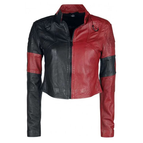 Red and black leather jacket on a white background