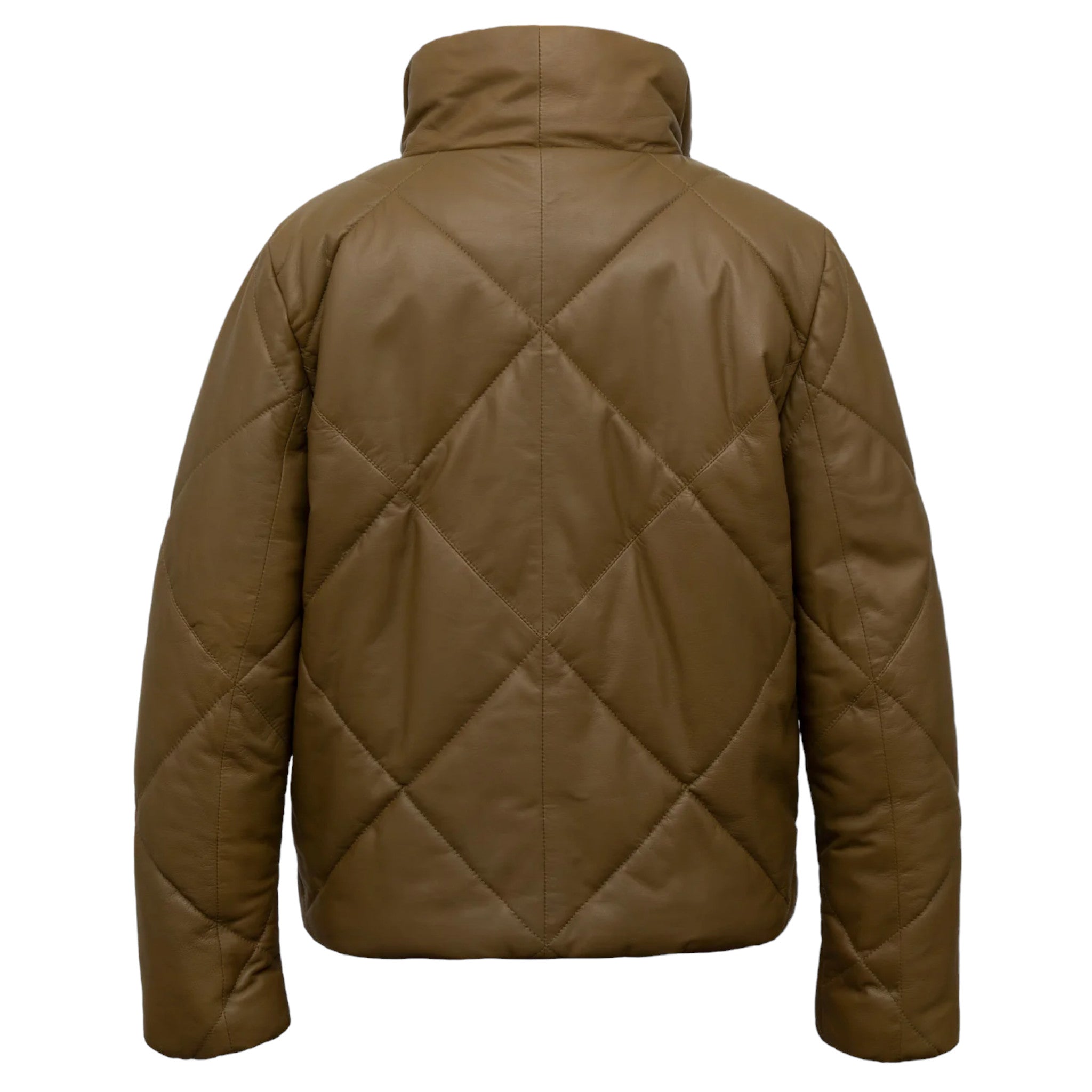 Khaki Quilted Leather Jacket for Women Modern Outerwear