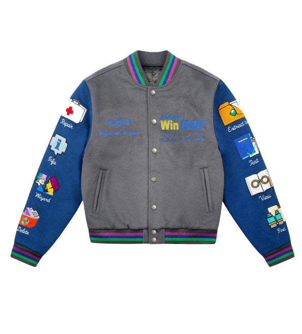WinRAR x Tern Grey Wool & Royal Blue Sleeve Varsity Jacket