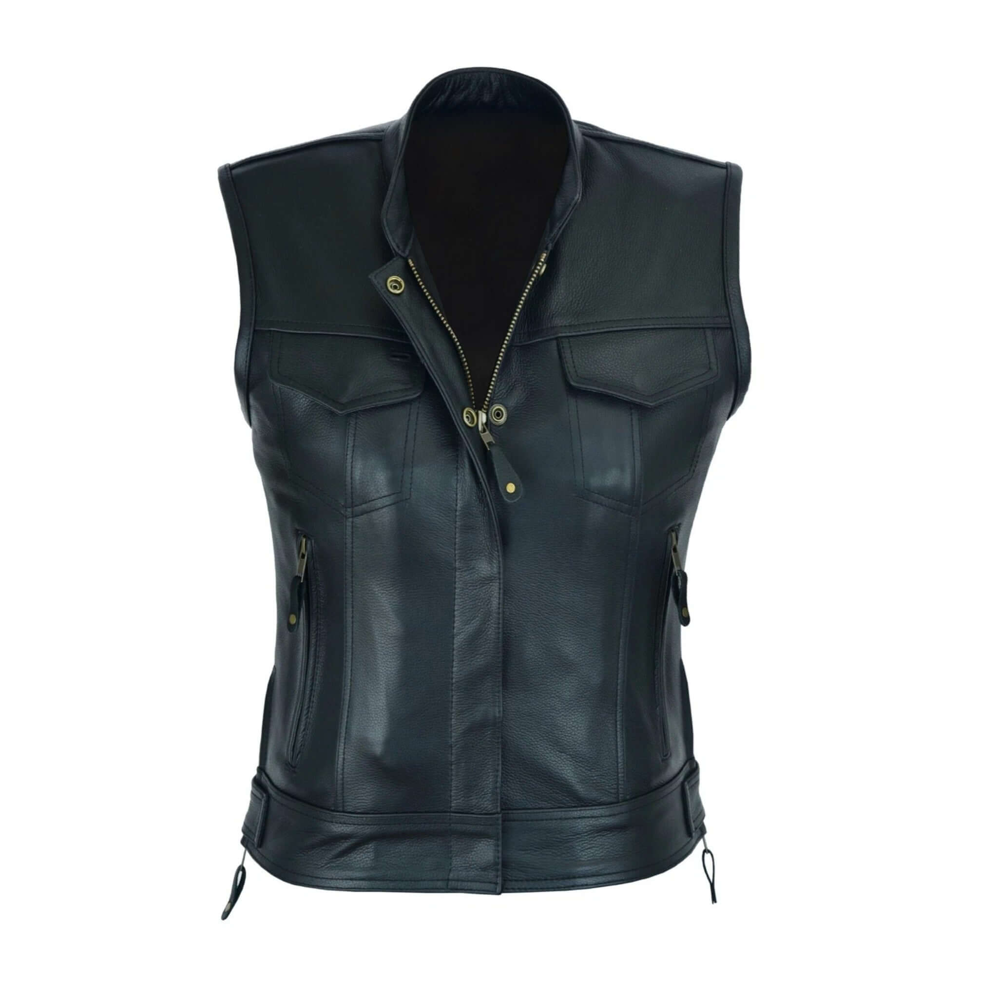 Women Club Style Biker Vest Premium Cowhide Leather