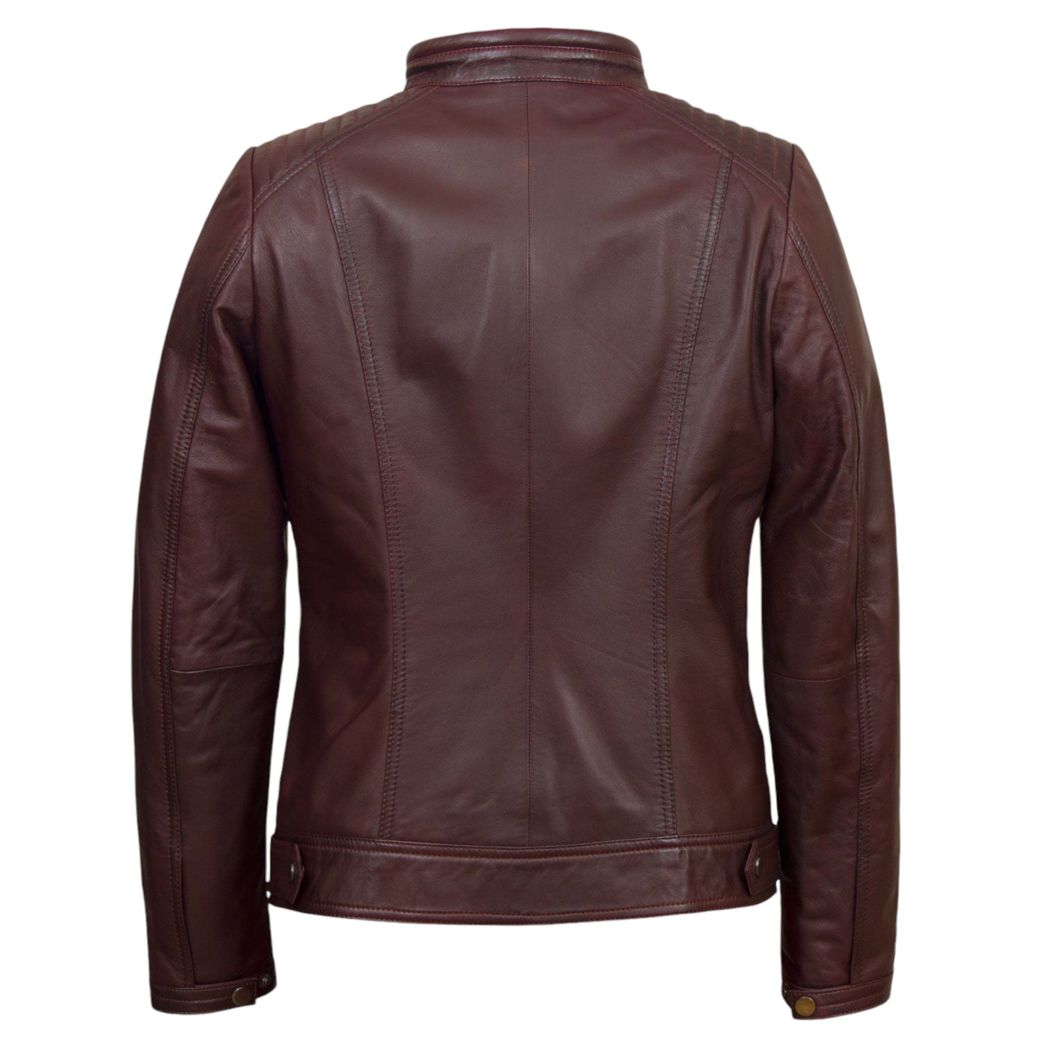 Women Maroon Leather Jacket Stylish Moto Biker Design