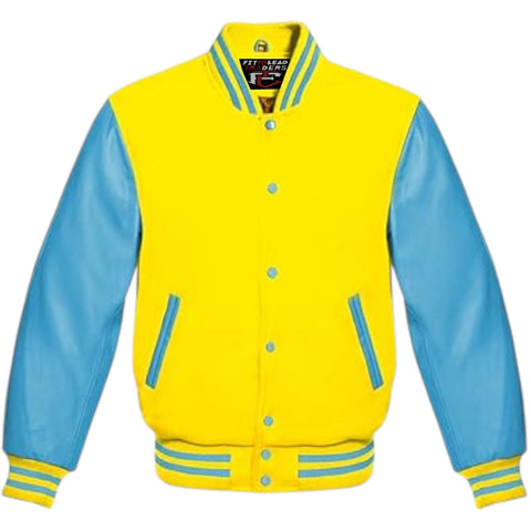 Multicolor Wool Varsity Jacket Genuine Sky Leather Sleeves Streetwear