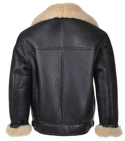 Black Bomber Fur Shearling Lambskin Leather Jacket